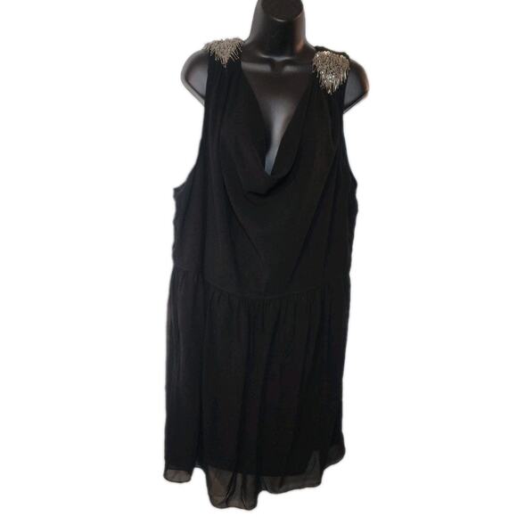 Women's Simply Be Sz 22 Black Sleeveless Short Trapeze Tassel Dress Sequence - Picture 5 of 13